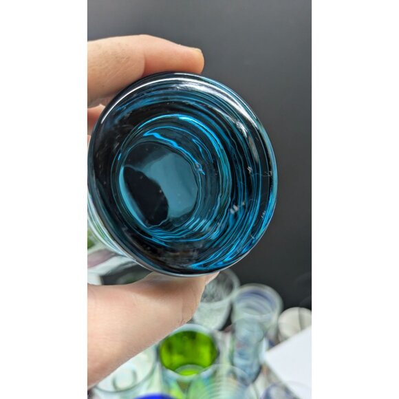 Libbey Nexus Blue Vintage Retro Glass Drinking Vessel Mid-Century Ribbed Base - Picture 3 of 13